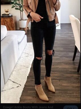 Tan Suede Pointed Cowgirl Ankle Boots